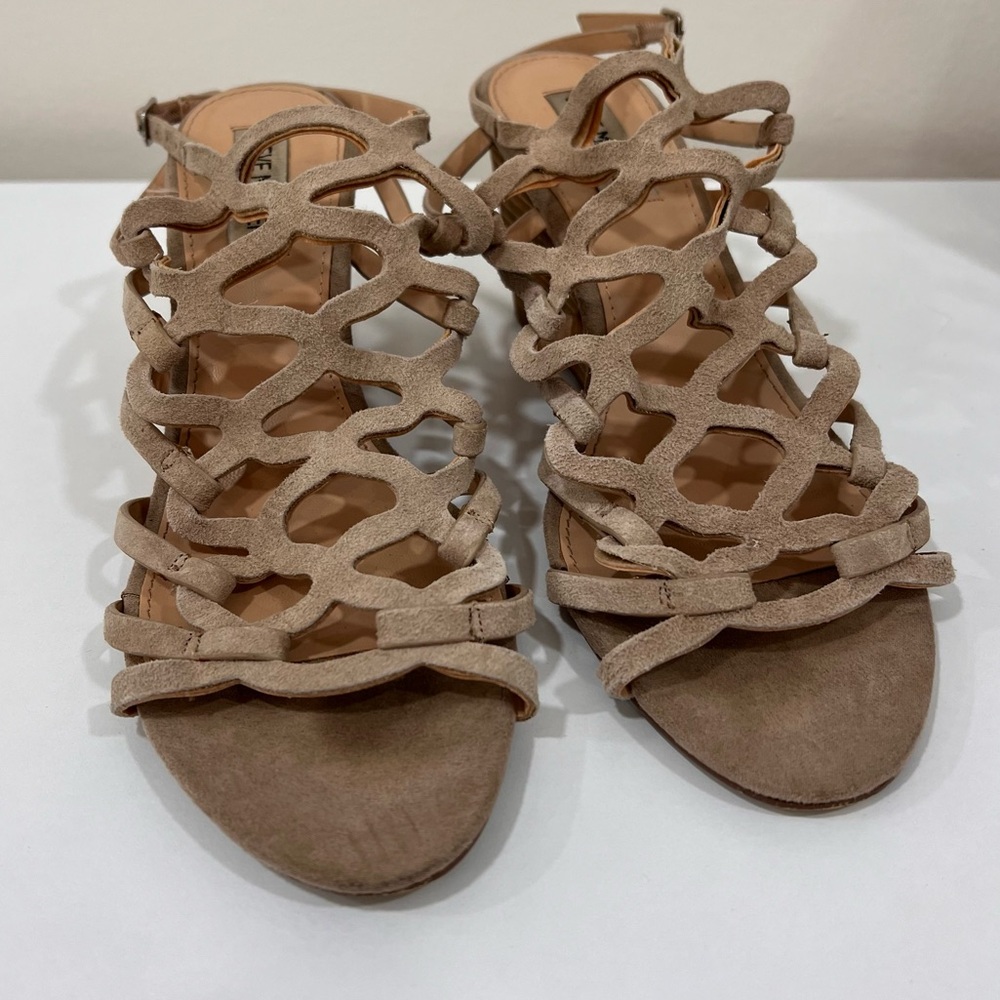 Steve Madden Christina Beige Cut Out Wedge Sandals Leather Ankle Strap, 9 - Picture 2 of 10